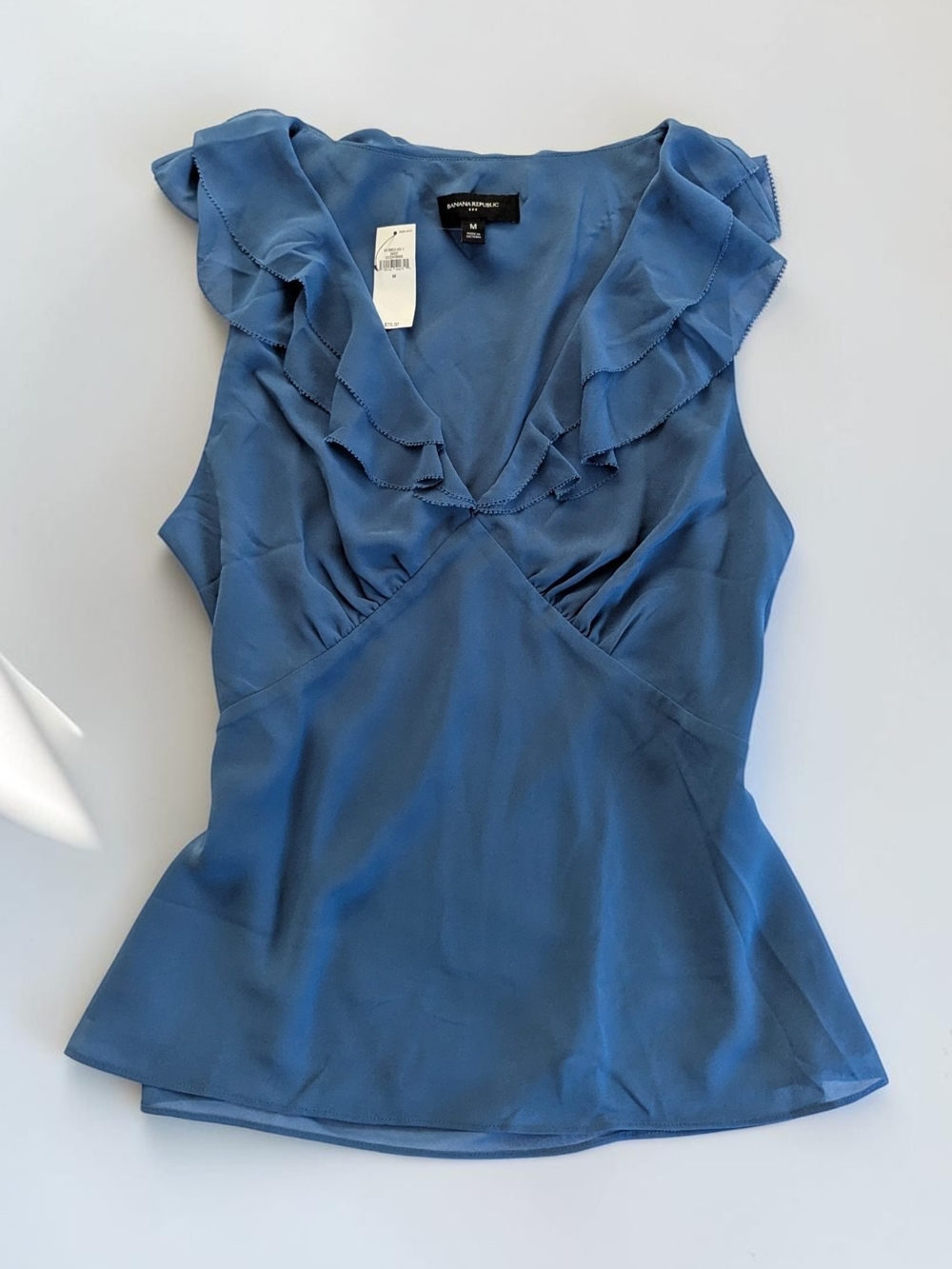 Banana Republic Dusty Blue Ruffle V-Neck Satin Camisole